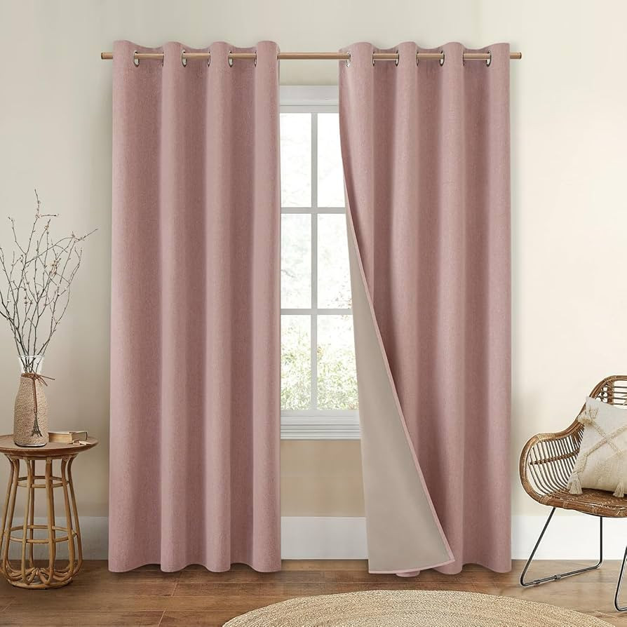 HOMEIDEAS 100% Blackout Linen Curtains for Bedroom 84 Inches Long 2 Panels Blush Pink Curtains Fu... | Amazon (US)