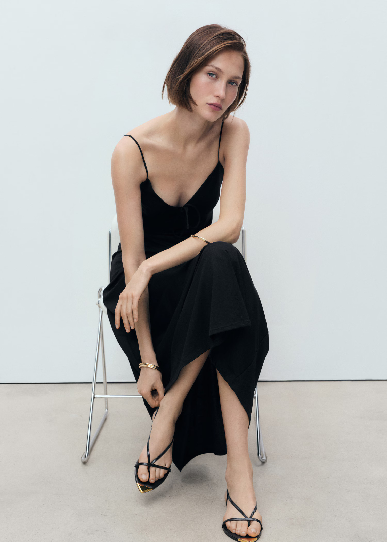 Long dress with bow neckline - Women | MANGO United Kingdom | MANGO (UK)