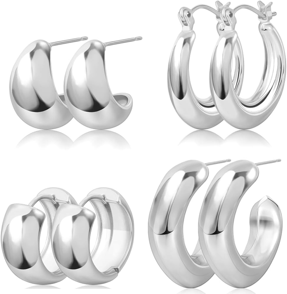 Gold Hoop Earrings for Women Chunky Gold Earrings 14K Gold Plated Earrings Lightweight Thick Tear... | Amazon (US)