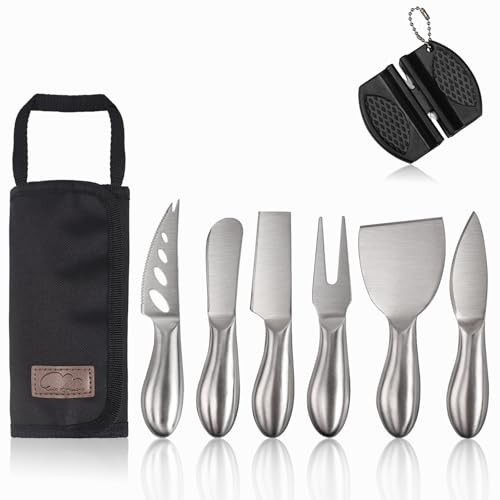 6-Piece Cheese Knife Set, Premium Stainless Steel Cheese Knives for Charcuterie Board for Cutting Hard Medium Soft Cheese, Mini Metal Cheese Cutter Knife Butter Knife with Storage Bag Gift Set | Amazon (US)