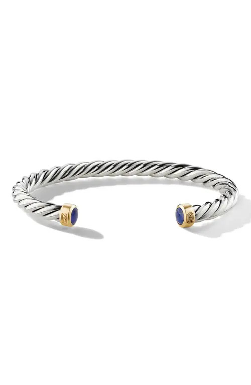 David Yurman Cable Cuff Bracelet with 18K Gold & Semiprecious Stone in Lapis at Nordstrom, Size Smal | Nordstrom