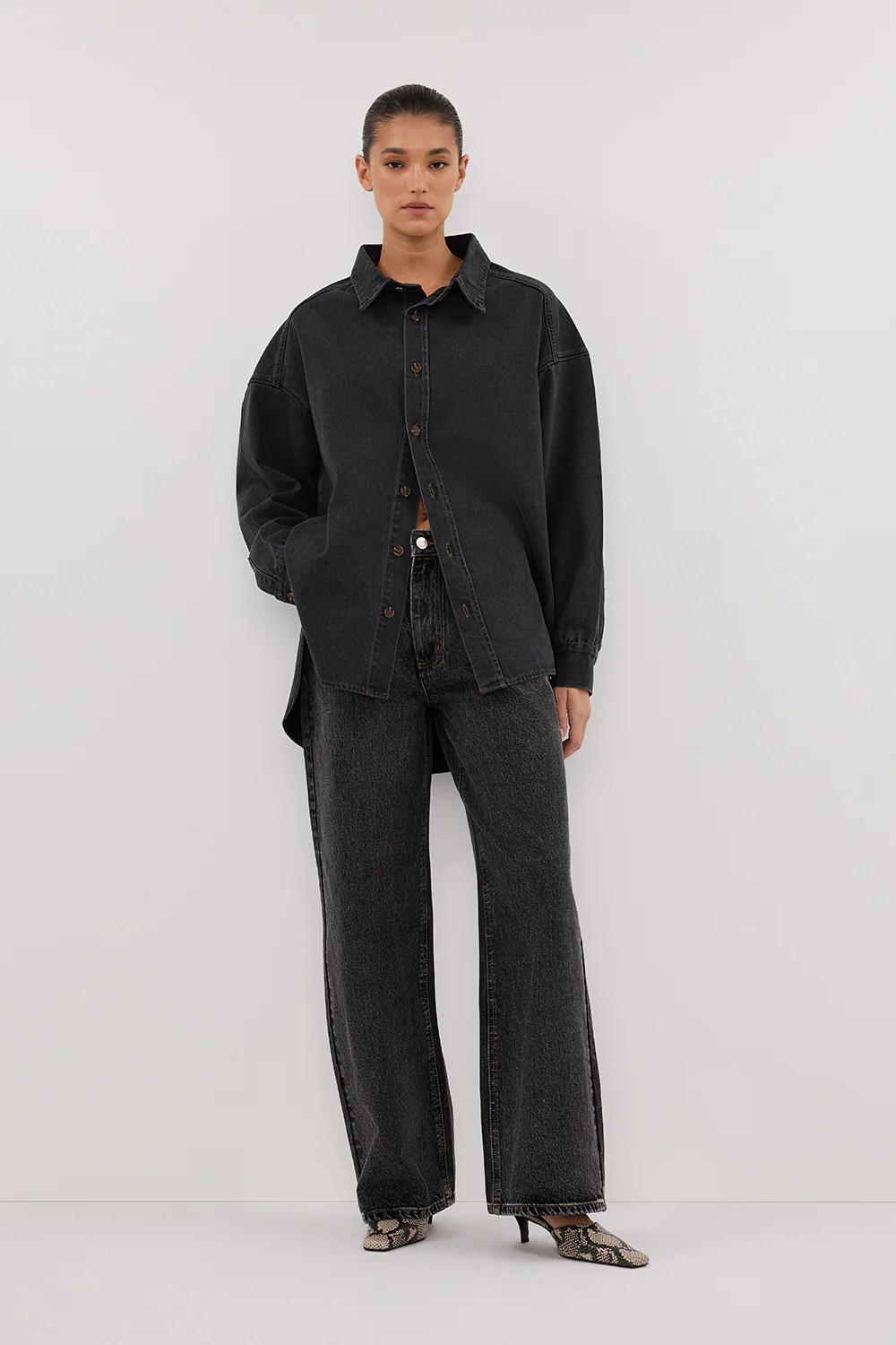 ASHTON WASHED BLACK OVERSIZED DENIM SHIRT | DISSH