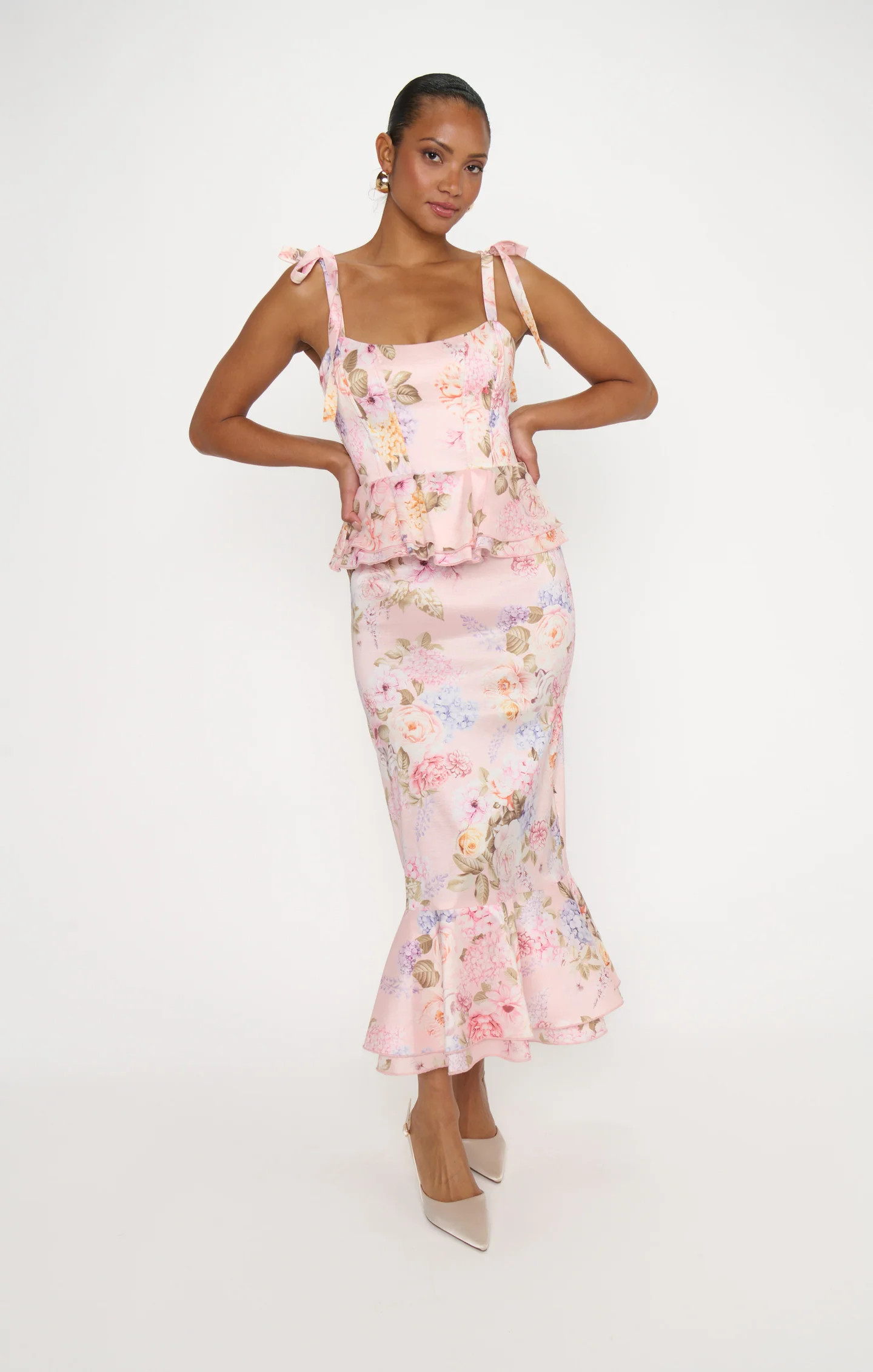 Pauline Peplum Dress ~ Powder Pink Blooms Taffeta | Show Me Your Mumu
