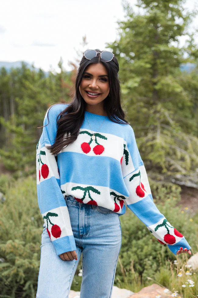 The Cherry On Top Blue Sweater | Pink Lily