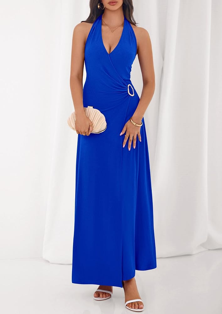 PRETTYGARDEN Halter Dresses for Women 2026 Elegant Classy Spring V Neck Tie Backless Summer Weddi... | Amazon (US)