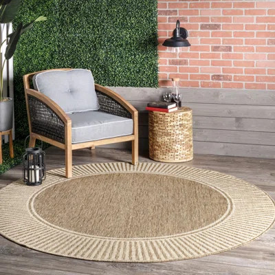 Alegre Bordered Power Loomed Tan Indoor/Outdoor Rug | Wayfair North America