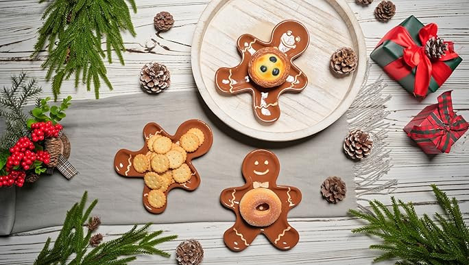 3 Pcs Christmas Gingerbread Plates Xmas Dinner Ceramic Plate 8 inch Holiday Cookie Tableware Deco... | Amazon (US)