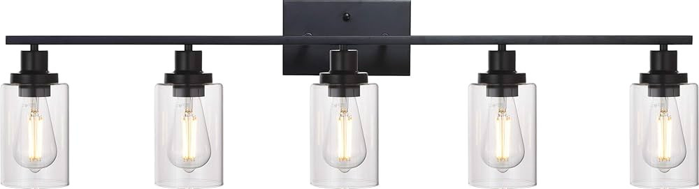 MELUCEE 40 Inches Length 5-Light Bathroom Vanity Light Fixtures Black Industrial Wall Sconce Ligh... | Amazon (US)