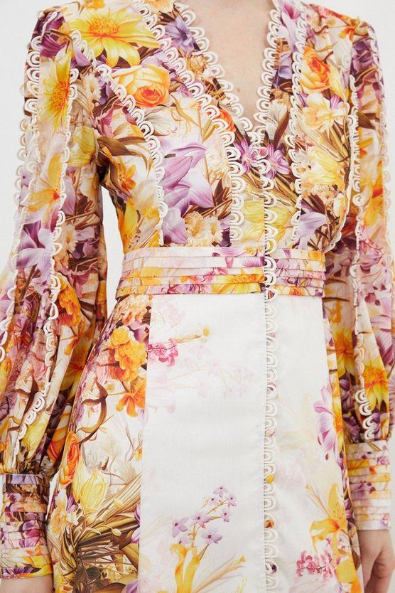 Petite Trailing Floral Woven Plunge Maxi Dress | Karen Millen UK + IE + DE + NL