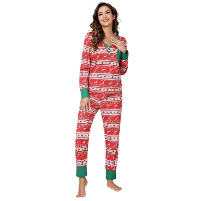 Christmas Pajamas for Women Front Button Neck V neck Holiday Pajamas with Chest Pocket,Red - XL | Target