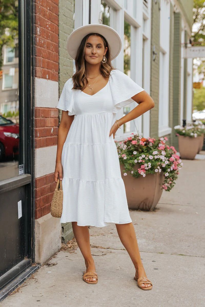 White Back Tie Tiered Midi Dress | Magnolia Boutique