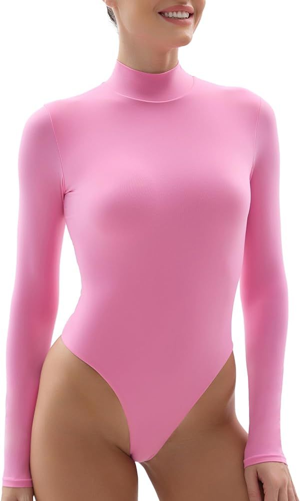 SHAPERX Mock Turtle Neck Bodysuit for Women Fit Everybody Long Sleeve Body Suits Tops | Amazon (US)