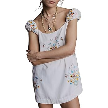 Loafawes Embroidered Cotton Linen Dress for Women with Crew Neck and Sleeveless Casual Summer Dre... | Amazon (US)