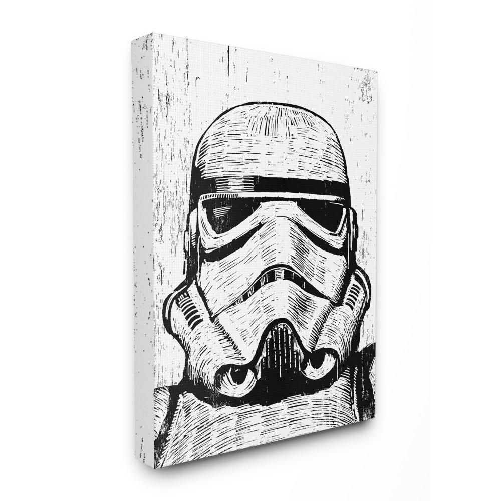 16 in. x 20 in. "Black and White Star Wars Stormtrooper Distressed Wood Etching" by Artist Neil S... | The Home Depot