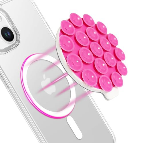 LvShuLiangPin Silicone Suction Cup Phone Mount, Magnetic Suction Phone Case Holder Strong Grip for Selfies and Videos, Hands Free Mirror Shower Phone Holder (Rose) | Amazon (US)