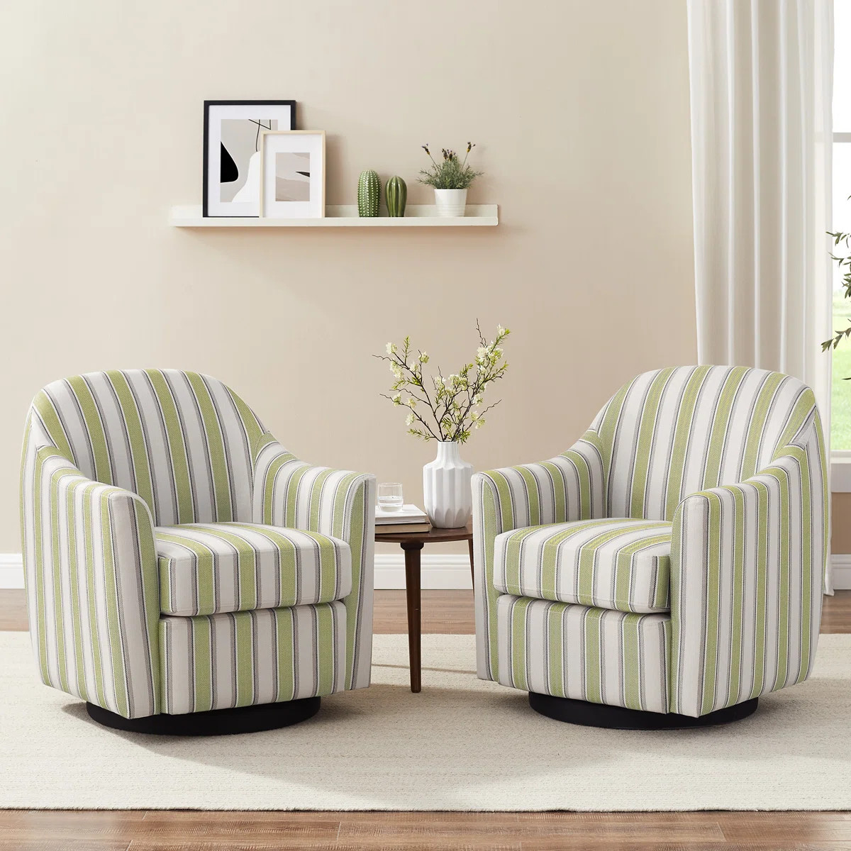 Set Of 2, 29.92In Striped Fabric Swivel Accent Chair | Wayfair North America