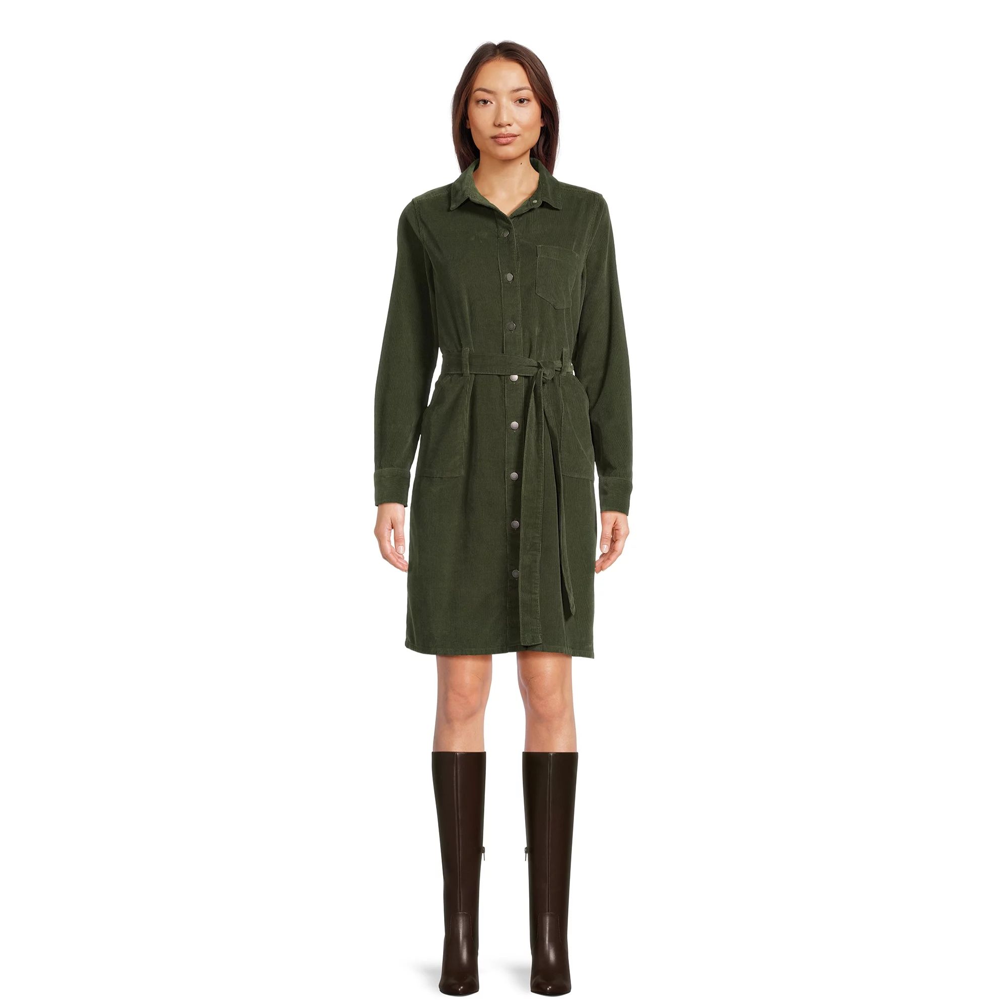 Time and Tru Women's Belted Utility Dress with Long Sleeves | Walmart (US)