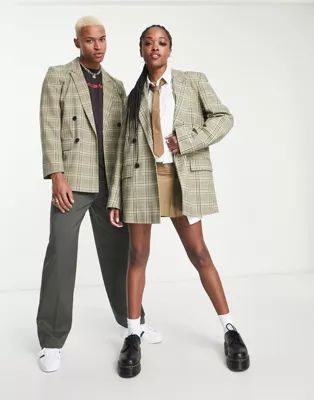 COLLUSION UNISEX oversized blazer in neutral check | ASOS (Global)