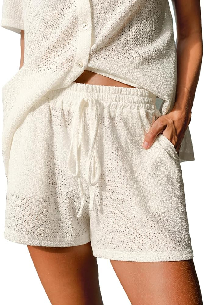 CUPSHE Women Swimsuit Cover Ups Shorts Semi Sheer Summer Casual Shorts High Waist Beach Shorts wi... | Amazon (US)
