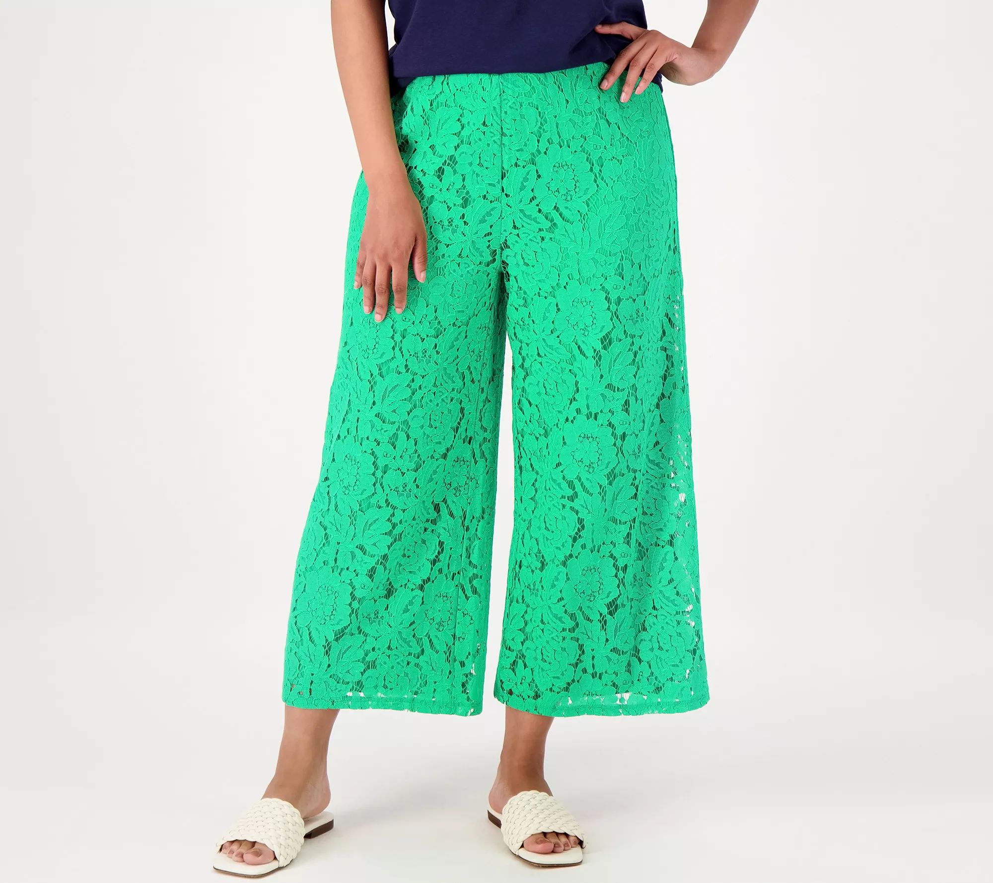 Girl With Curves Tall Lace Wide Leg Crop Pants - QVC.com | QVC