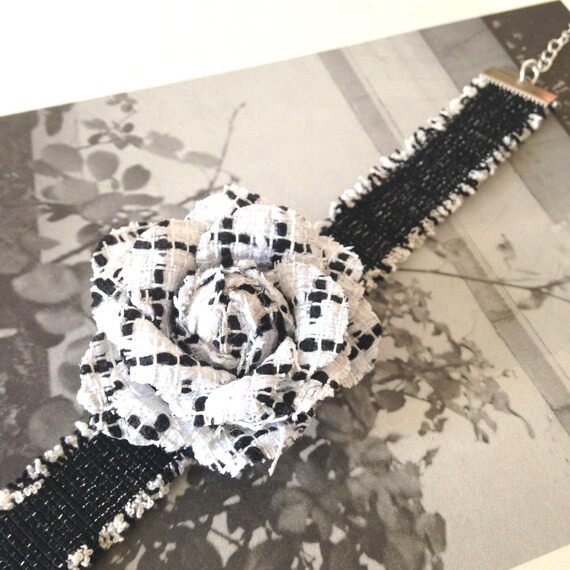 Black Checked Choker Necklace Boucle Statement Necklace | Etsy | Etsy (US)