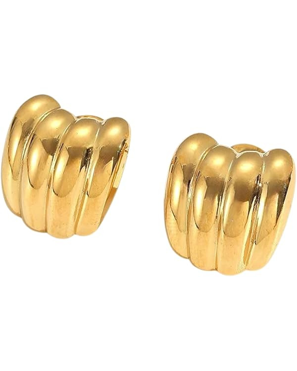Gold Mini Ridged Dome Statement Earrings for Women – Textured Stud Earrings, Lightweight Gold D... | Amazon (US)