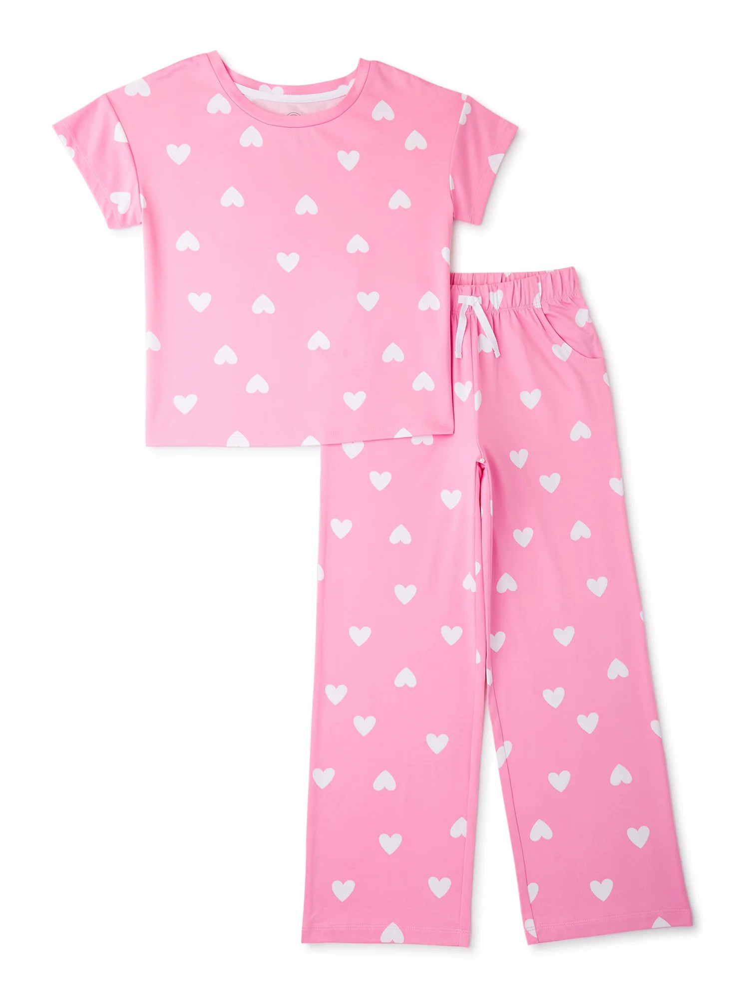 Wonder Nation Girls Short Sleeve Long Wide Leg Pajama Set, 2-Piece, Sizes 4-18 & Plus | Walmart (US)