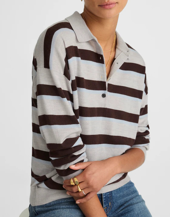 Striped Polo Sweater in 100% Merino Wool | Madewell