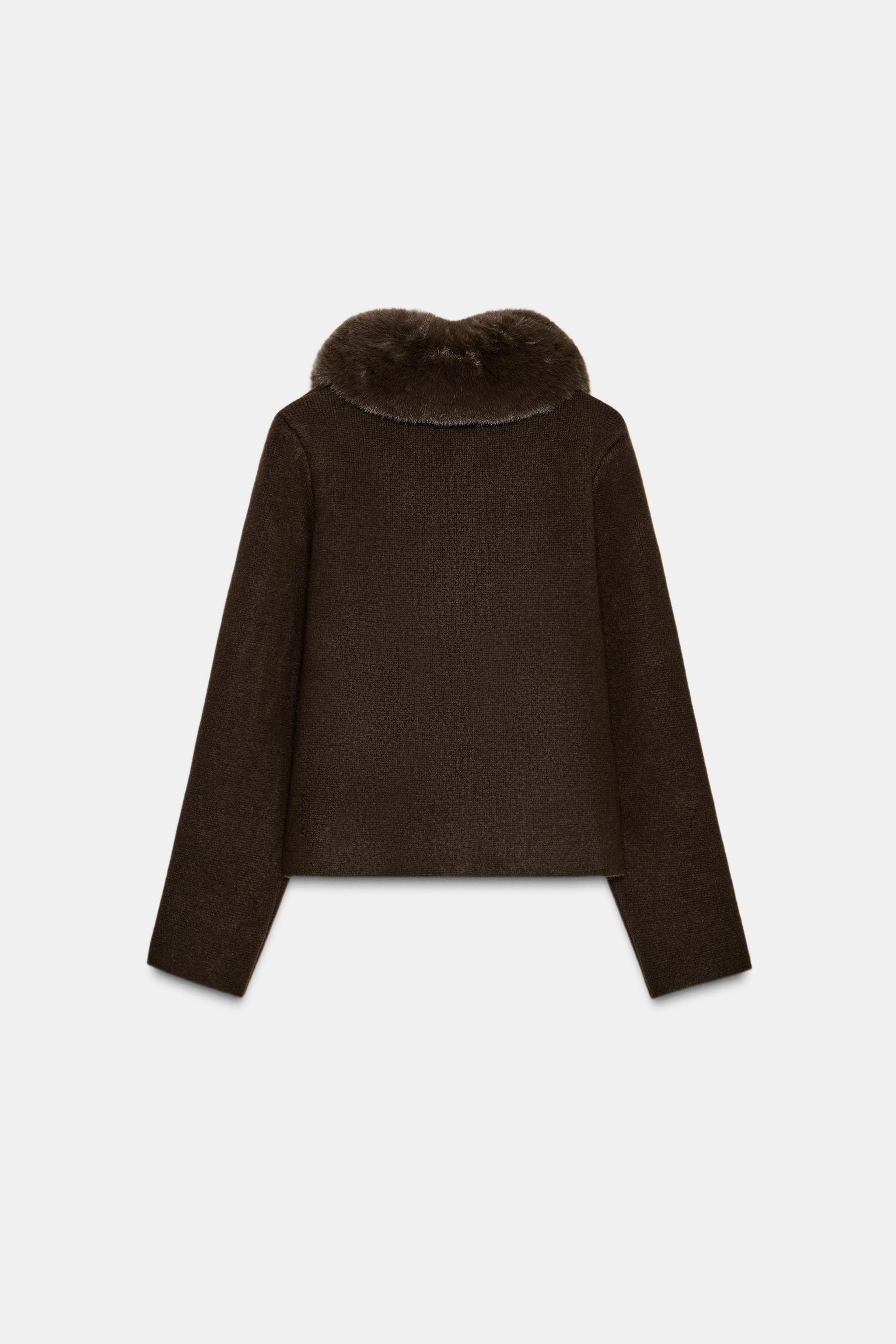 CARDIGAN WITH FAUX FUR COLLAR | Zara US