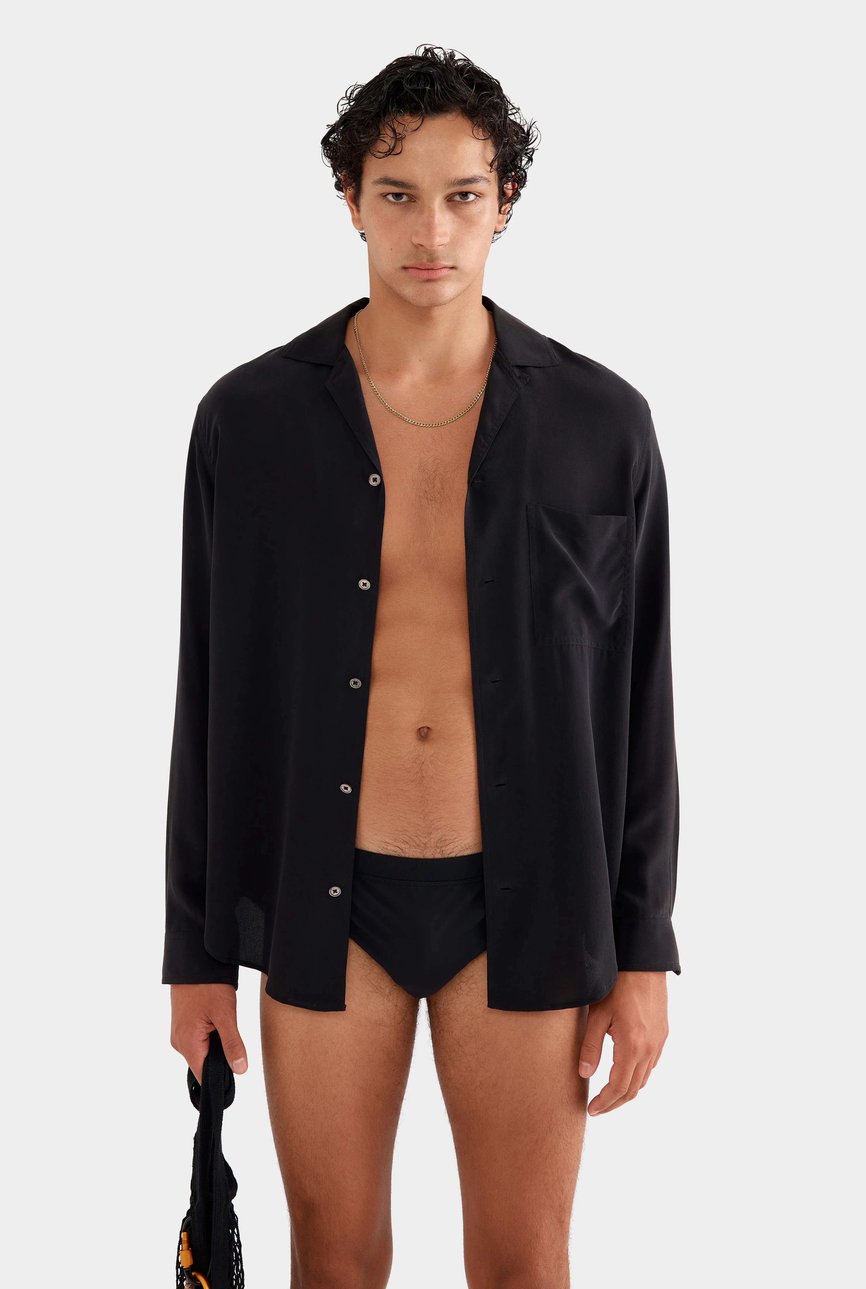 Long Sleeve Silk Camp Collar Shirt | Venroy AU