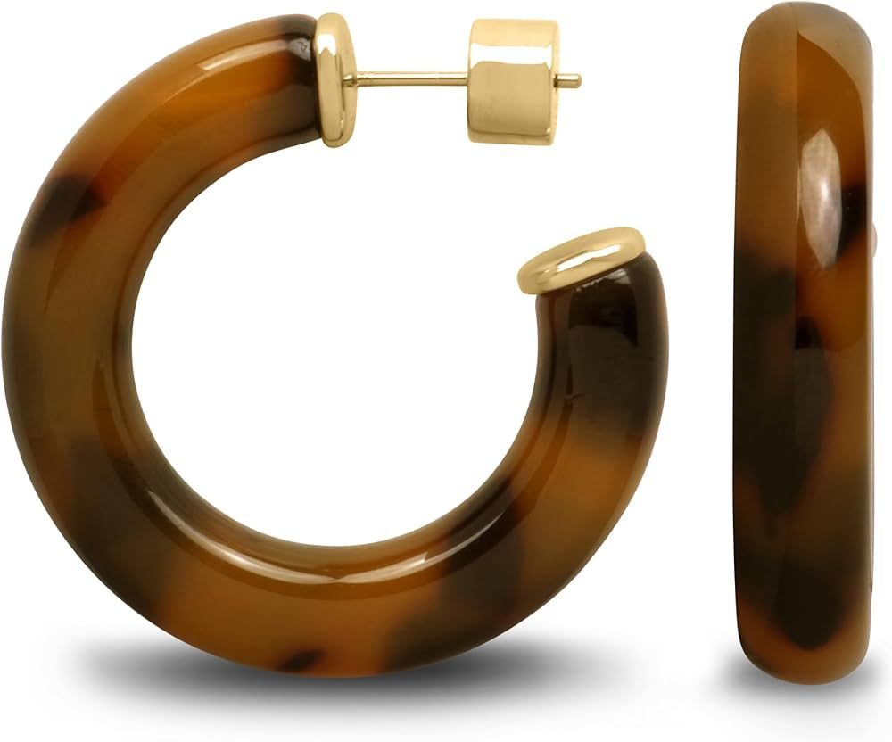 Yellow Gold Plated Sterling Silver Color Resin Chunky Open Hoop Earrings for Women | Amazon (US)