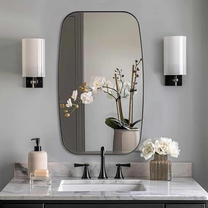 ANDY STAR Oval Bathroom Mirror, 24x32’’ Matte Black Metal Frame Oblong Mirror for Bathroom, M... | Amazon (US)