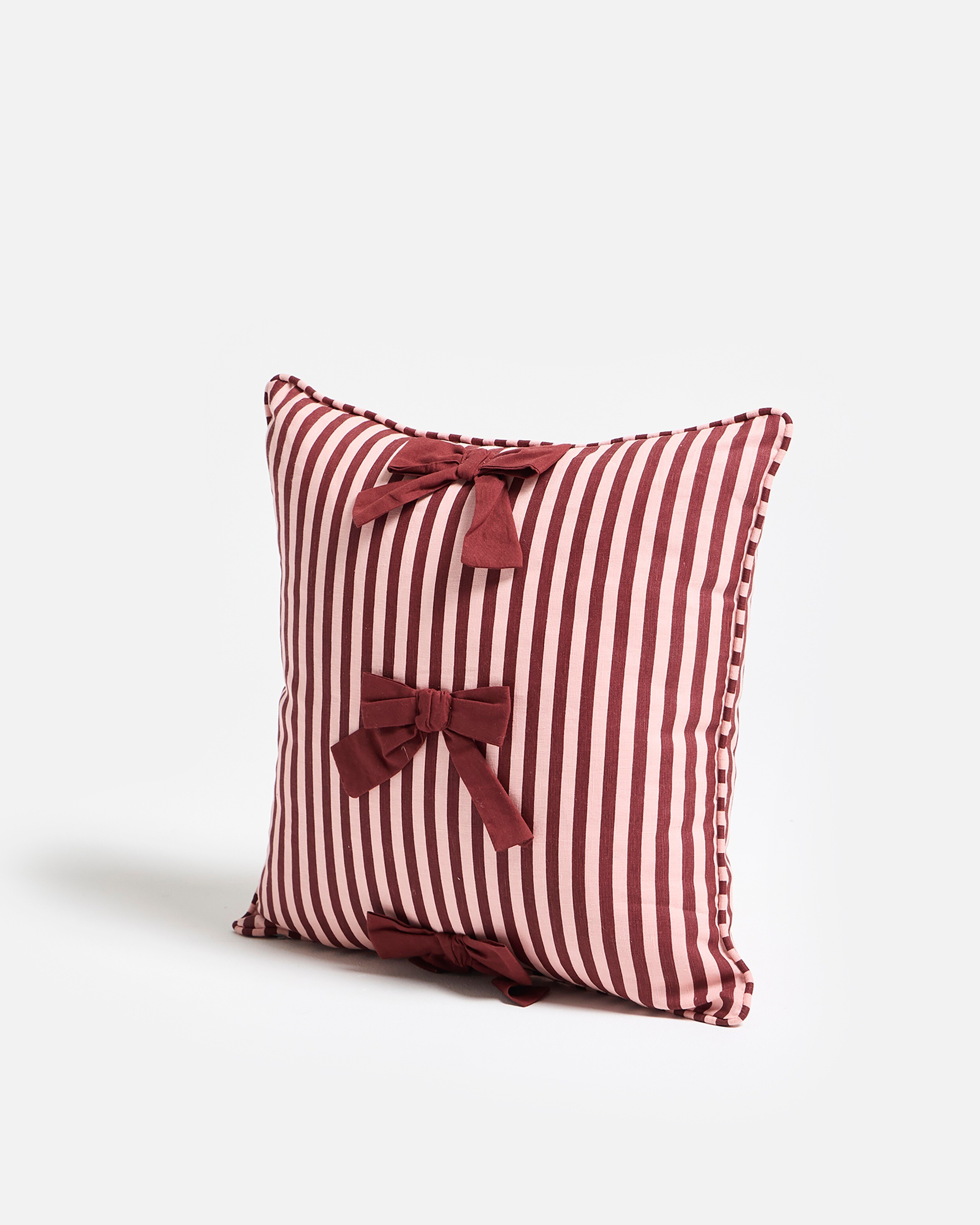 Burgundy Stripe Cotton Bow Cushion Cover 45x45cm | Oliver Bonas | Oliver Bonas (Global)