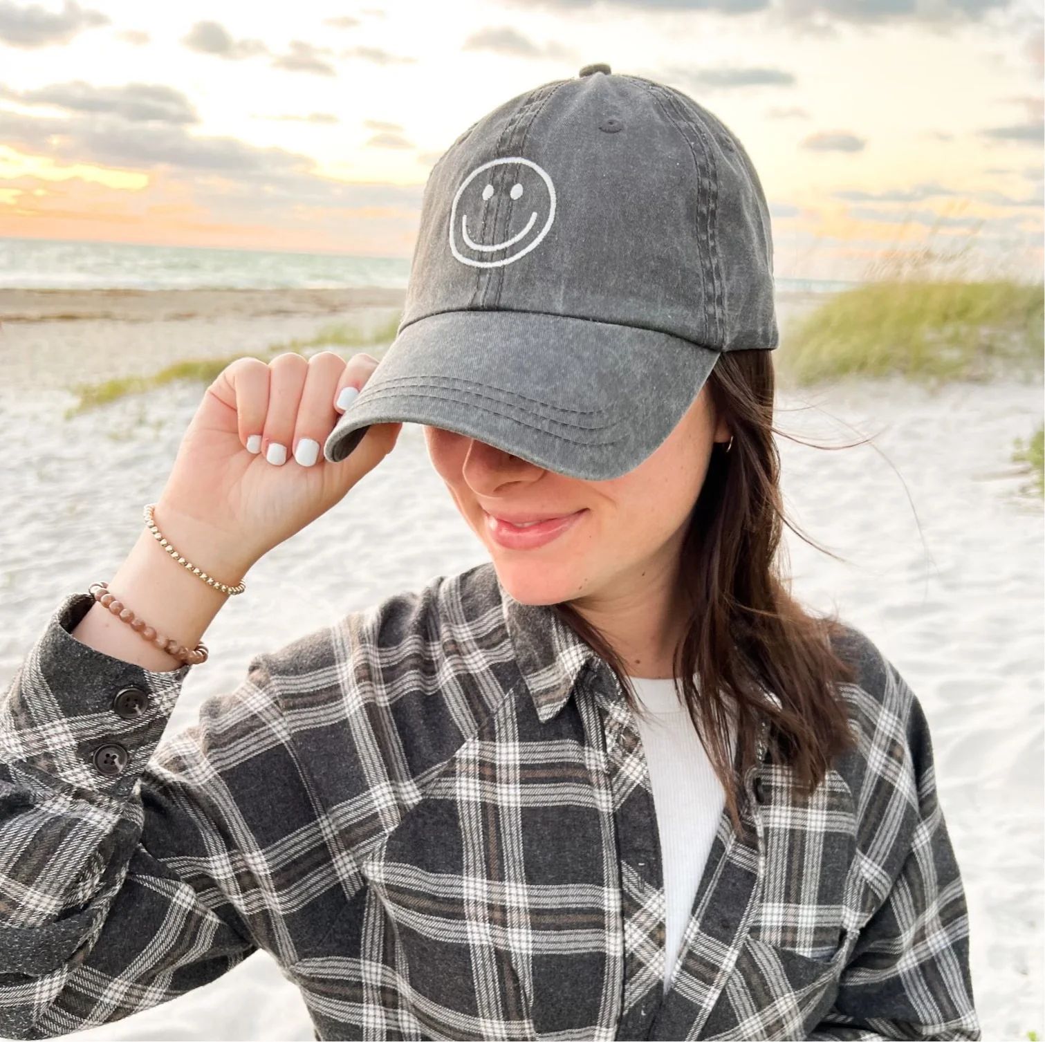 smiley face hat | washed charcoal | Reef rain aria