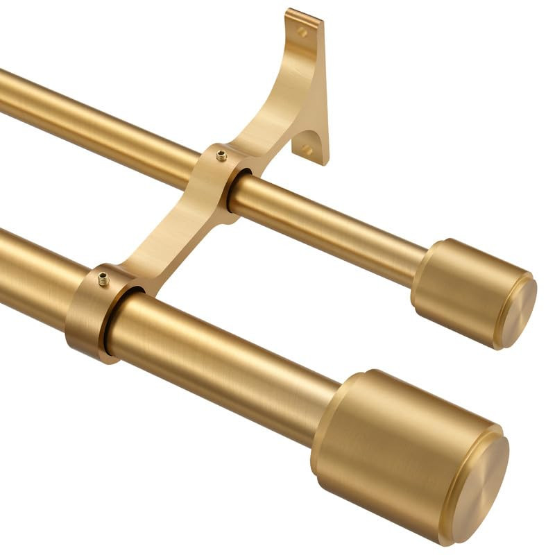 Warm Gold Double Curtain Rods 72-144", Double Curtain Rods with Cap Finials, 1 Inch Front and 5/8... | Amazon (US)