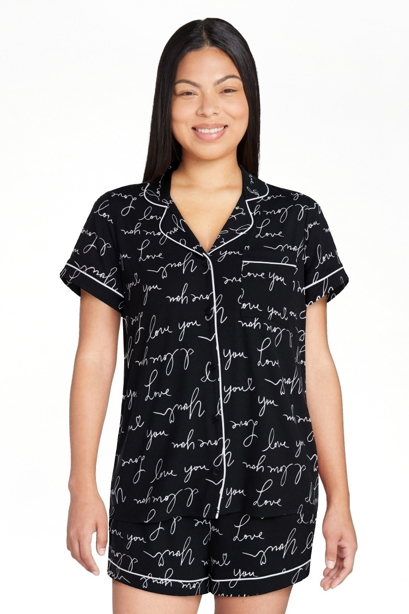Joyspun Women's Dreamy Soft Collection Notch Top and Shorts Pajama Set, 2-Piece, Sizes XS-3X | Walmart (US)