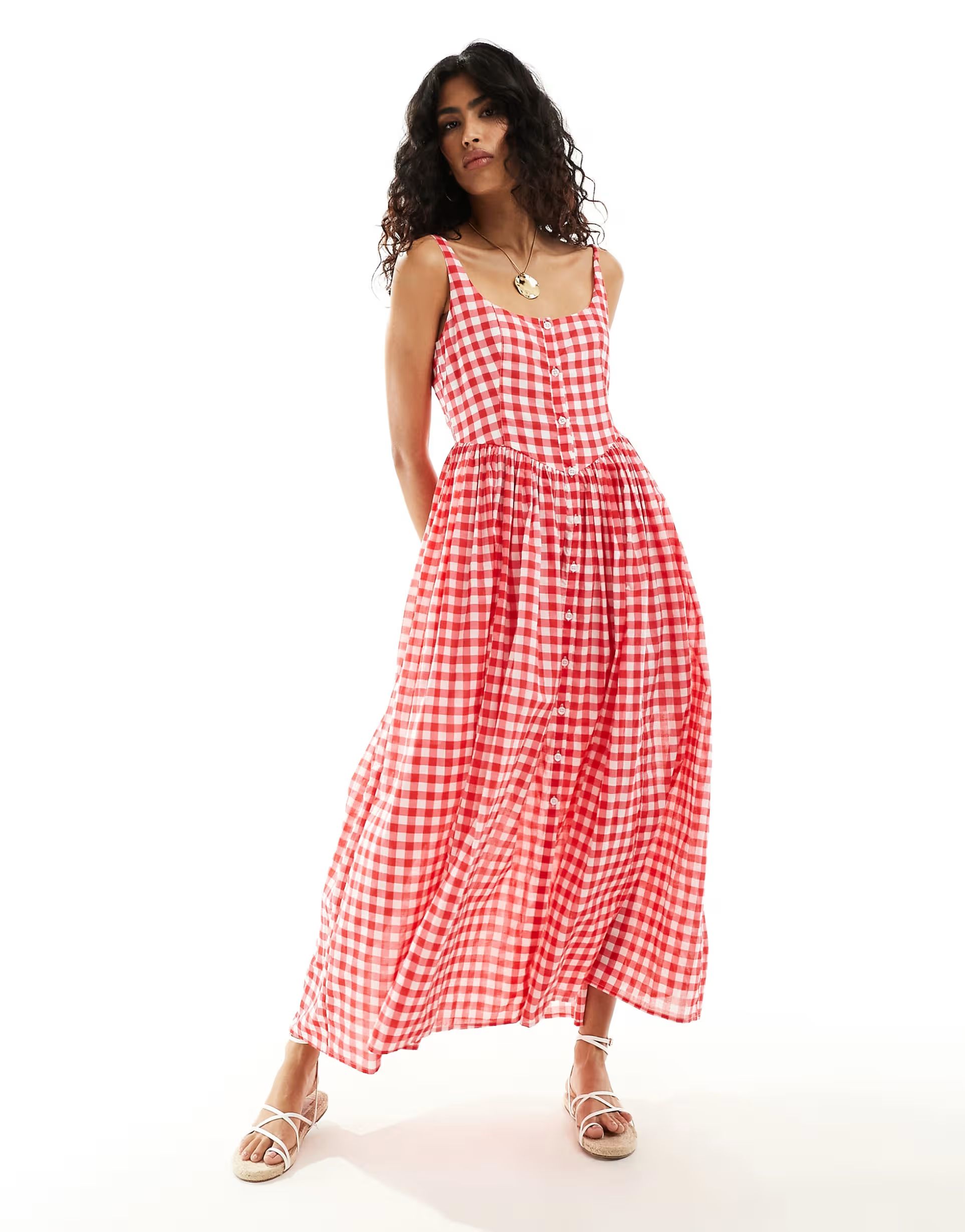 ASOS DESIGN voile picnic midi sundress in red gingham | ASOS (Global)