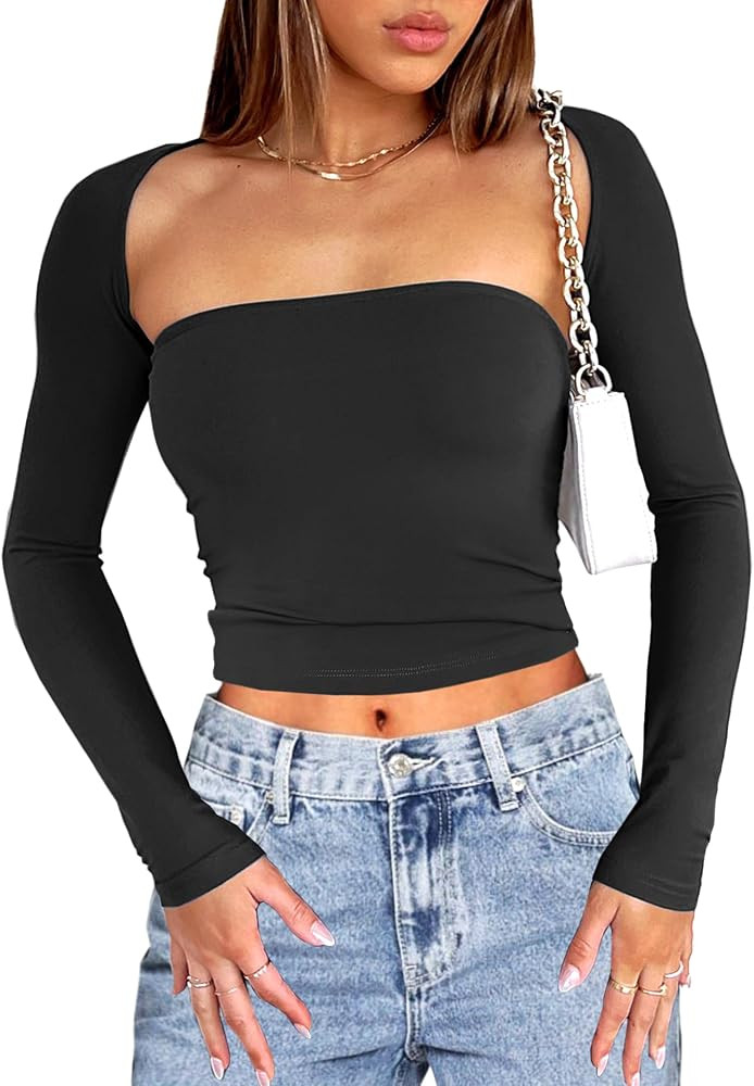 OZICERD Going Out Tops for Women Sexy Club Tops Y2k Corset Top Rave Outfits Ribbed Long Sleeve Sh... | Amazon (US)