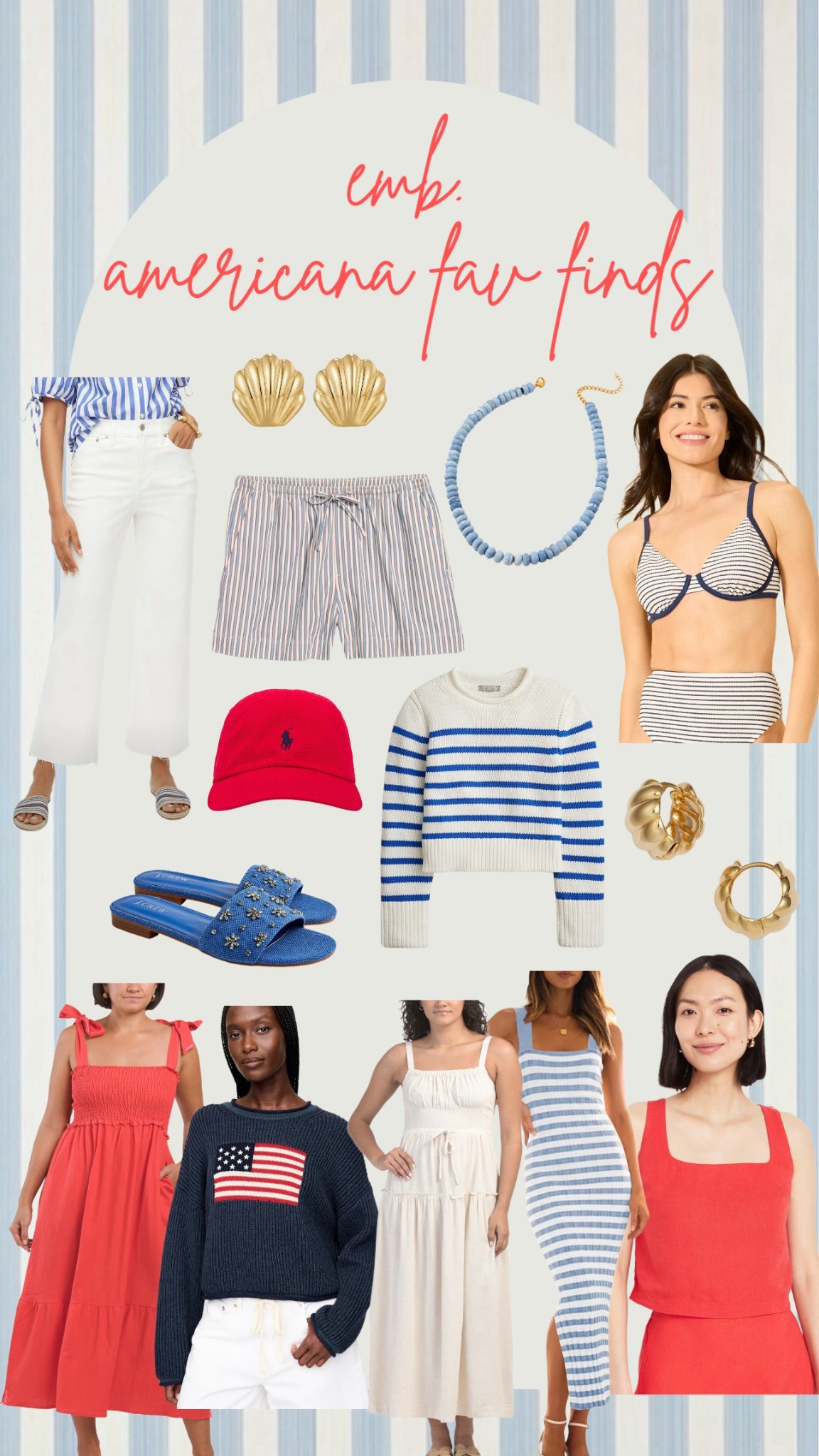 Women’s americana favorite finds // Memorial Day, 4th of July, summer, red white and blue // swim // striped knit sweater // American flag 🇺🇸 // coastal style // dresses // gold earrings // blue beaded necklace 

#LTKStyleTip #LTKSeasonal #LTKTravel
