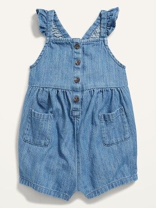 Ruffle-Strap Button-Front Chambray Shortalls for Baby | Old Navy (US)