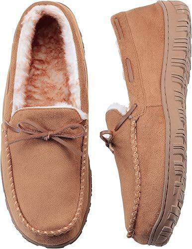 Amazon.com | VLLy Slippers for Men Outdoor House Moccasins with Non-Slip Rubber Sole and Memory F... | Amazon (US)