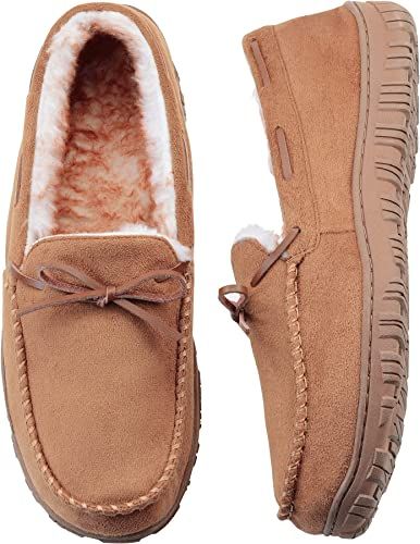 Amazon.com | VLLy Slippers for Men Outdoor House Moccasins with Non-Slip Rubber Sole and Memory F... | Amazon (US)