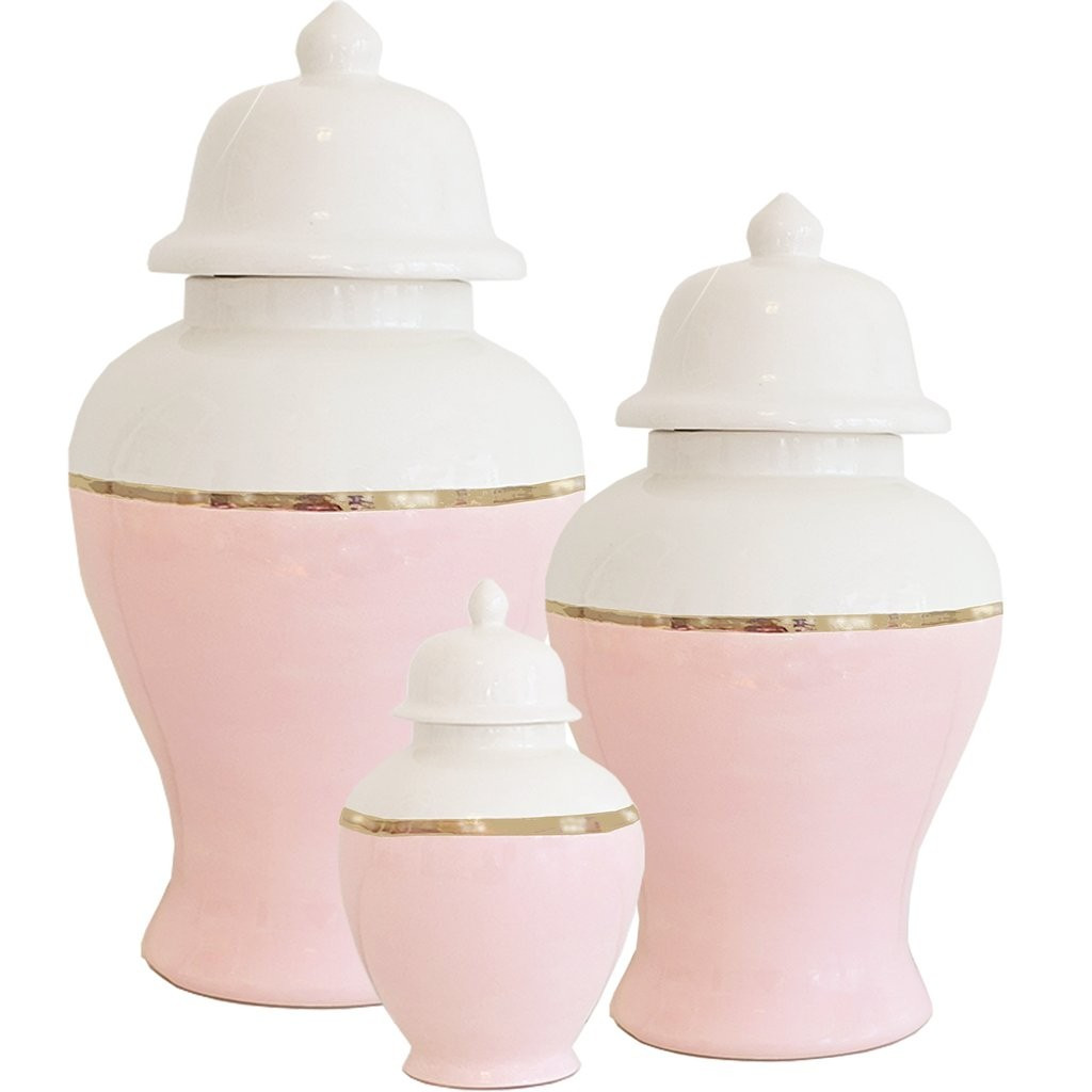 Cherry Blossom Pink Color Block Ginger Jar with Gold Accent | Lo Home by Lauren Haskell Designs