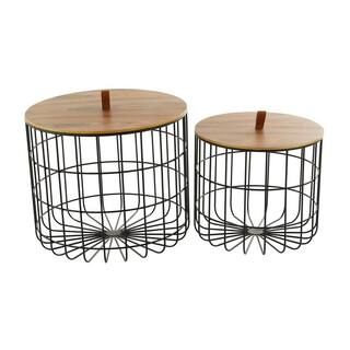 Litton Lane Brown Metal Contemporary Storage Basket 20 in. 17 in. (Set of 2) 041475 - The Home De... | The Home Depot