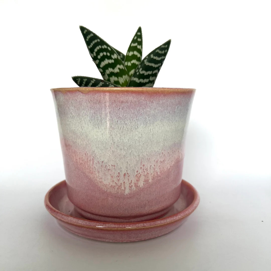 Ceramic planter and matching saucer with layered glazing, small wheel thrown plant pot, pottery g... | Etsy (UK)