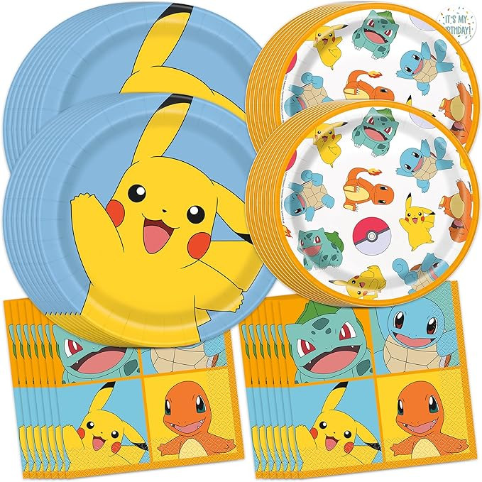 Pokemon Plates and Napkins for 16 - Pokemon Birthday Decorations for Party - 16 Dinner and 16 Des... | Amazon (US)