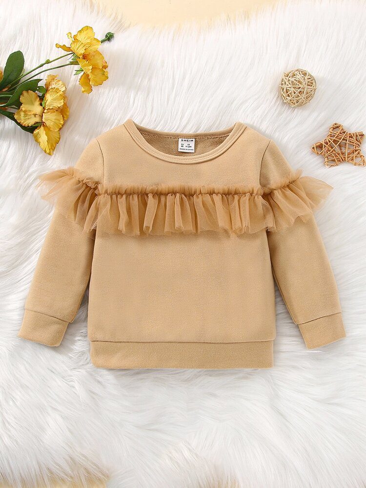 Baby Contrast Mesh Ruffle Trim Sweatshirt | SHEIN