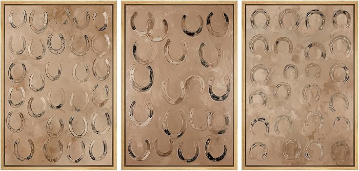 MUDECOR Framed Wall Art Print Set Western Decor Horseshoes Pattern Rustic Neutral Illustrations M... | Amazon (US)