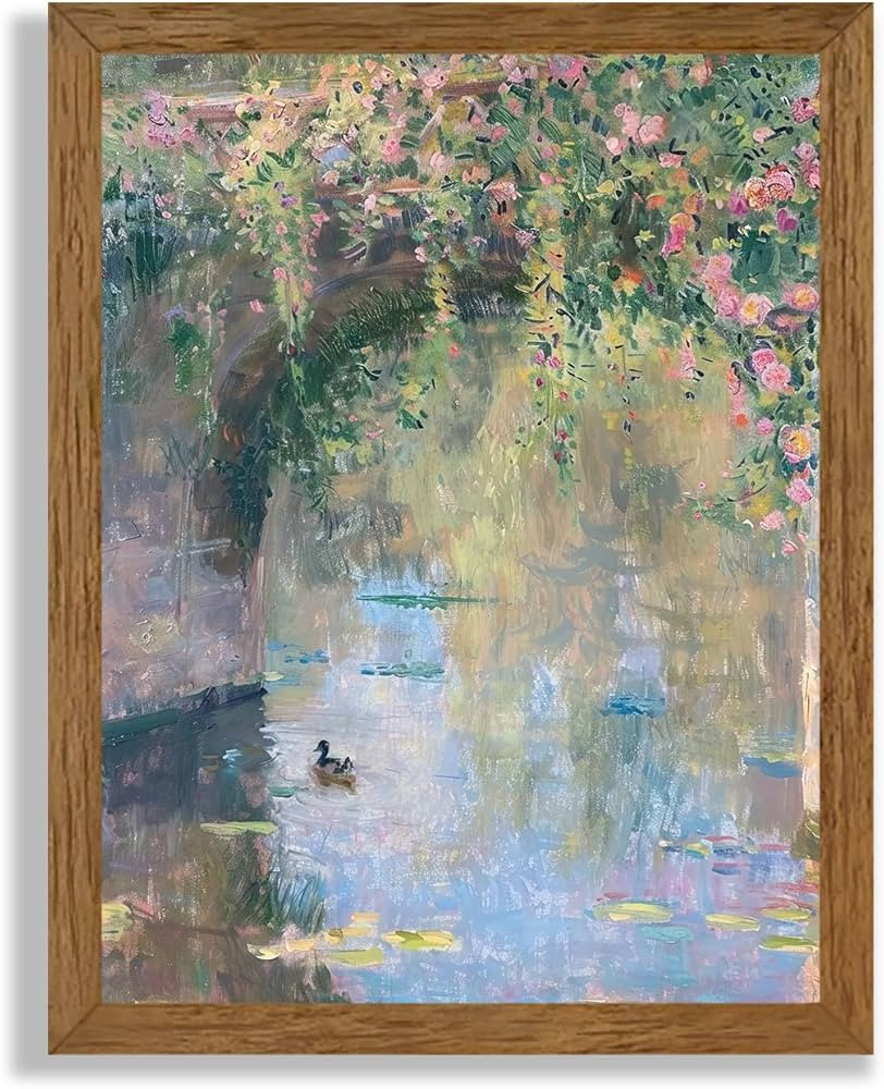 Wojuin Serene Floral Bridge Wall Art with Lily Pads and Ducks, Nature Inspired Wall Decor for Liv... | Amazon (US)