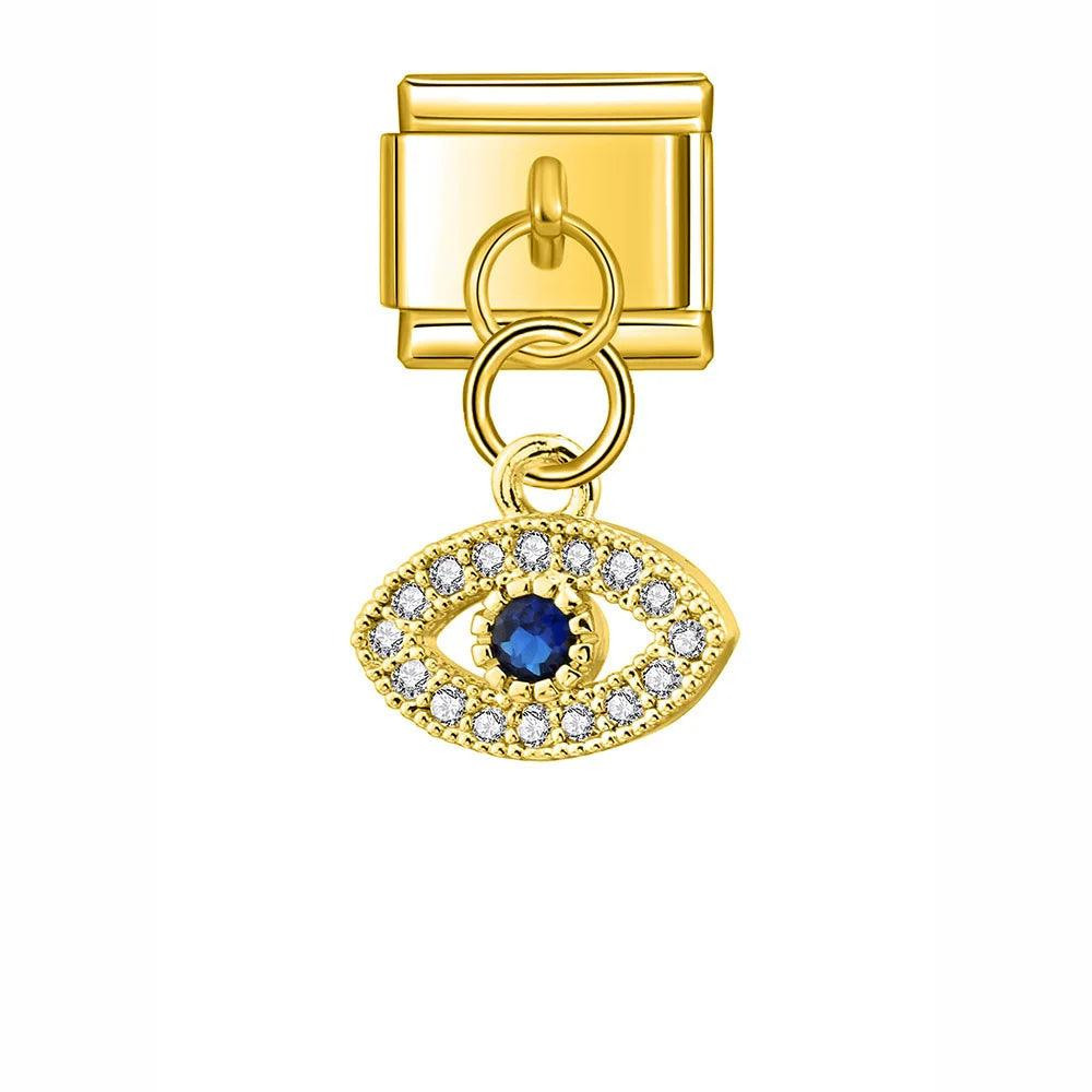 Eye with Blue and White Stones, on Gold | Charms Official